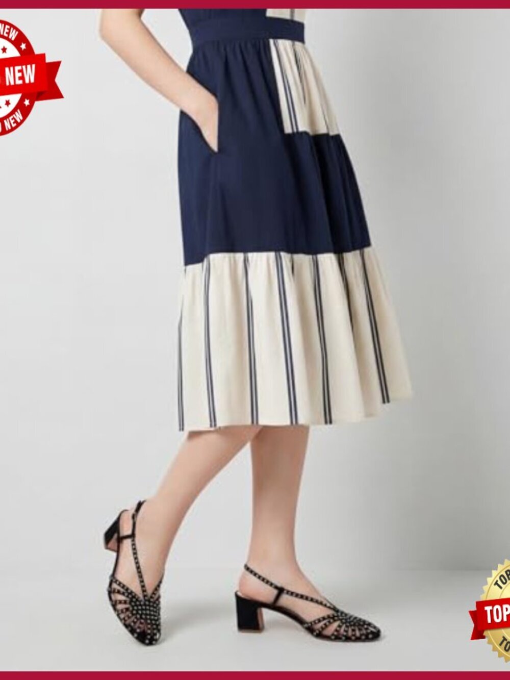 Studded Slingback Heels, Caged Toe Block Heel Sandals, Summer Casual Dress Shoes - Picture 2 of 7